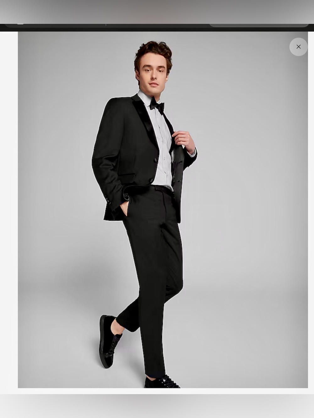 Calvin Klein Black Satin Lapel Tuxedo Jacket with Matching Trousers and Bow Tie
